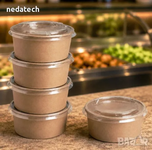 Крафт купа с прозрачен капак 750 ml – 5 бр., снимка 2 - Чинии - 56073103