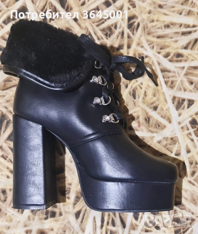 Черни дамски боти от изкуствена кожа с масивен ток и платформа. N36/ НОВИ , снимка 6 - Дамски боти - 52900364