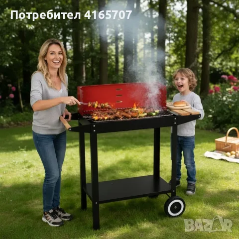 Градинско барбекю на колела, емайлирана стомана, 4 степени + Подарък 3 прибора, снимка 4 - Барбекюта - 56213269