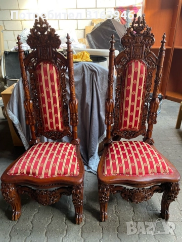 Антикварен трон,кресло,Барок ,комплект 4броя , снимка 3 - Дивани и мека мебел - 51718987