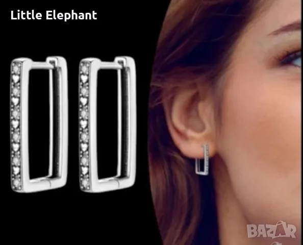 Сребърни обеци Пандора U-shape,халки с кристали,white/нови