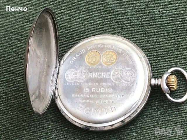 стар сребърен, джобен "ZENITH" GRAND PRIX PARIS 1900, снимка 13 - Антикварни и старинни предмети - 50580786