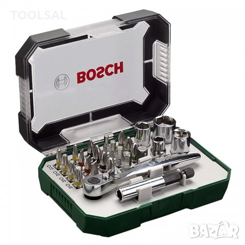 Гедоре комплект Bosch вложки с тресчотка и накрайници 26 бр., 3-6 мм х 1/4", снимка 2 - Гедорета - 34213857