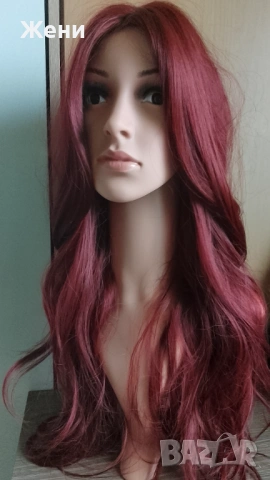  Дълга лейс фронт перука наситено бордо, снимка 9 - Аксесоари за коса - 54153902