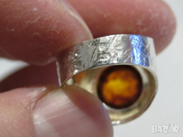 мъжки стар сребърен пръстен, стар голям сребърен османски пръстен с кехлибар, турски пръстен , снимка 5 - Пръстени - 32203556