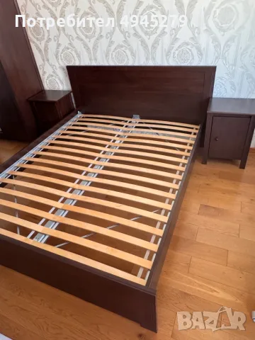 IKEA двойно легло 160×200 с ламелна рамка, матрак и 2 нощни шкафчета, снимка 2 - Спални и легла - 56019867