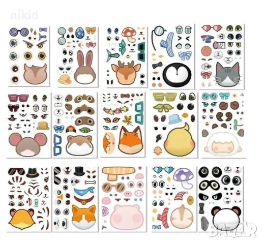 16 листа занимателна игра лепенки пъзел лица лице самозалепващи стикери, снимка 3 - Образователни игри - 49146451