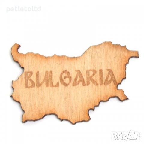 Карта на България с надпис BULGARIA - Лазерно рязан дървен елемент 40 мм Х 25 мм