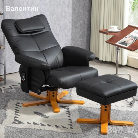 Масажен кожен фотьойл с табуретка