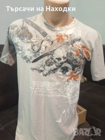 Автентична мъжка тениска MONARCHY Grey Orange Embroidery S Small светлосива , снимка 5 - Тениски - 50925997