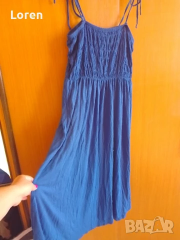 Синя дълга рокличка над глезените памук, снимка 4 - Рокли - 51081619