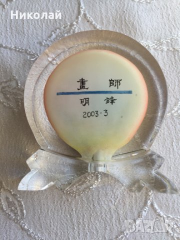 Китайски кристал за декорация с цветя "Божури", ръчно рисуван отвътре авторски уникат 2003г. , снимка 4 - Декорация за дома - 31683543