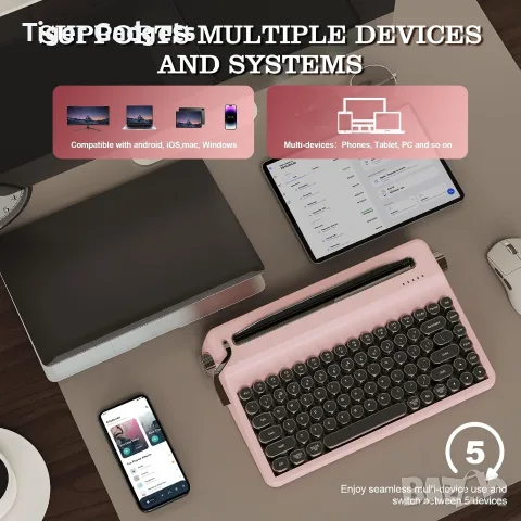 YUNZII QL75 Retro Typewriter – механична клавиатура QMK/VIA, RGB, 3 режима, снимка 12 - Клавиатури и мишки - 56017417
