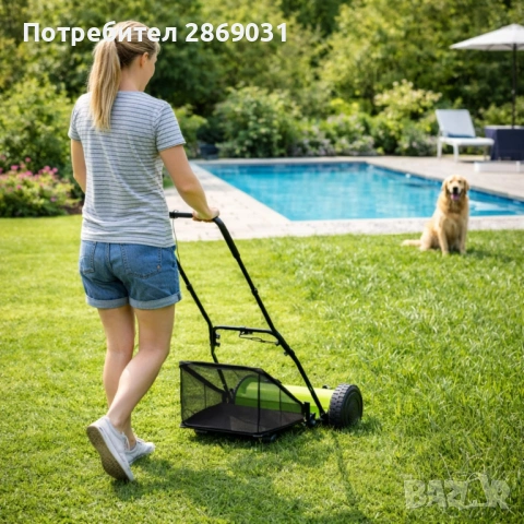 Ръчна косачка за трева с кош 40 см (16") – 5 остриета, регулируема височина, снимка 4 - Други - 53938649