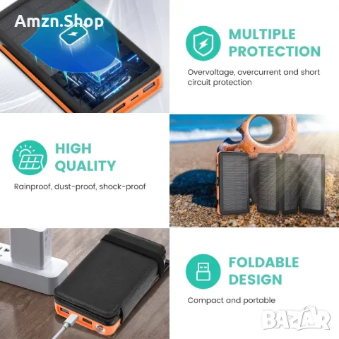 Соларен панел Соларна батерия преносимо слънчево зарядно устройство 26800 mAh бързо зареждане PD 18w, снимка 5 - Външни батерии - 50275740