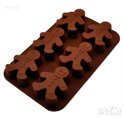 6 джинджифилово човече човечета дълбок силиконов молд форма фондан гипс свещ сапун шоколад декор, снимка 5 - Форми - 48360131