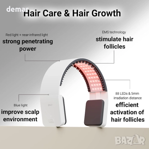 Устройство за грижа за косата-светлинна терапия, 650nm, 850nm и 450nm, снимка 7 - Други - 51457016