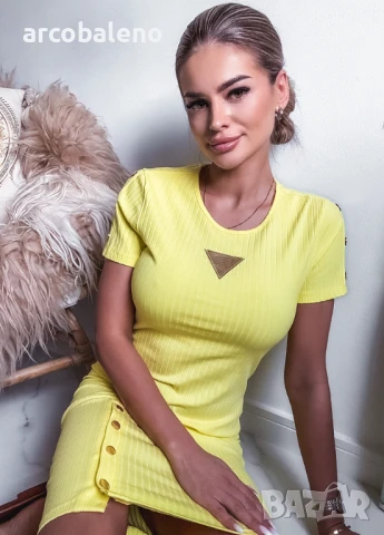 Елегантна дамска оребрена памучна рокля с дължина до коляното INEZ, снимка 2 - Рокли - 50968568