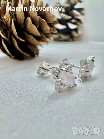 Сребърни обеци с етиопски опал, снимка 2 - Обеци - 52883805