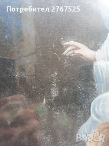 Стара Рисувана Картина на платно в перспектива Ангел пазител на децата, снимка 5 - Колекции - 42192914