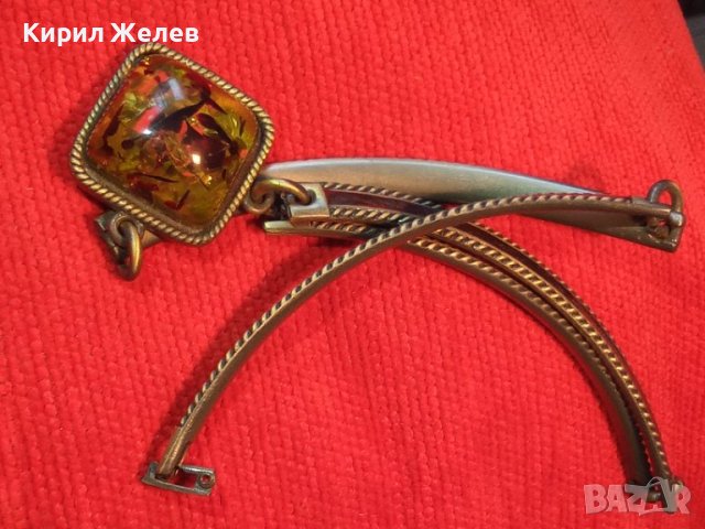 ЕФЕКТНО ШАРМАНТНО БРОНЗОВО ВИНТИДЖ АРТ ДЕКО СТИЛ КЕХЛИБАРЕНО КОЛИЕ 38662