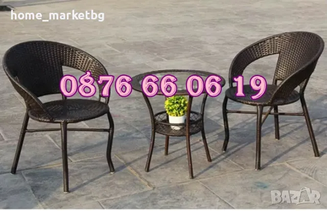 Градински ратанов комплект маса с два стола, снимка 3 - Градински мебели, декорация  - 49903430