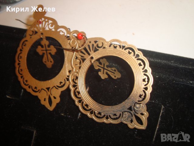 ЗЛАТИСТИ с КРЪСТЧЕТА ИНТЕРЕСНИ СТАРИ ОБЕЦИ 72821, снимка 6 - Обеци - 30637630