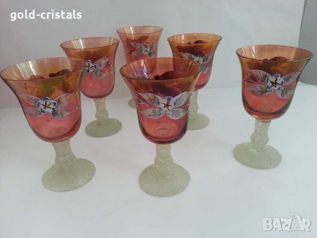 Ретро чаши Бохемия ръчно рисувани, снимка 4 - Антикварни и старинни предмети - 30385162
