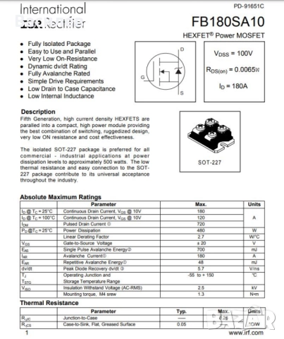 FB180SA10 - Мощен MOSFET транзистор, 180A/100V, снимка 2 - Друга електроника - 52534676
