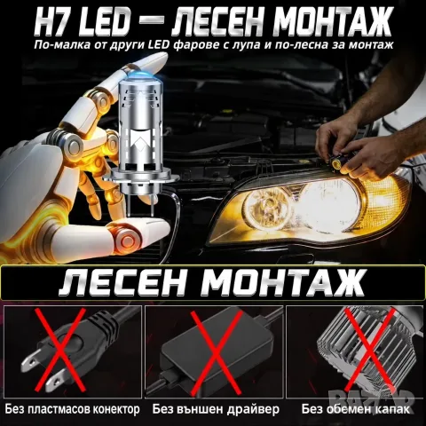 H7 LED, Лед крушки с мини лупи, 80W, 9000 lm, снимка 7 - Аксесоари и консумативи - 54467657