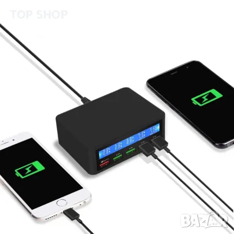 Смарт зарядна станция iLepo Smart Charging Station 5 порта USB 50 вата с бързо зареждане QC 3.0 бял, снимка 8 - Оригинални зарядни - 49049712