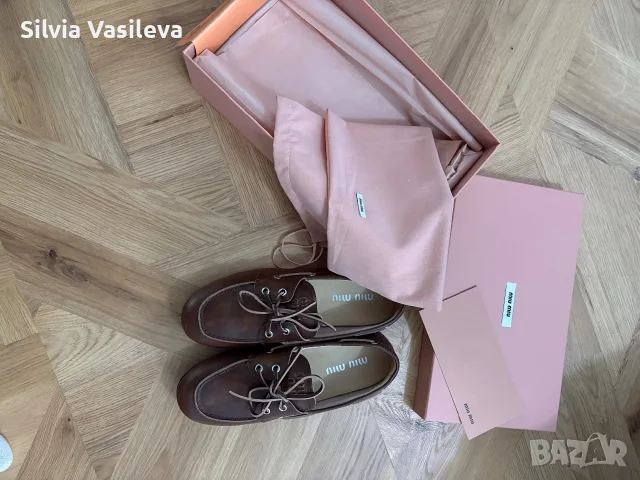 Дамски обувки Miu Miu lace-up leather boat shoes, снимка 7 - Дамски ежедневни обувки - 56085108
