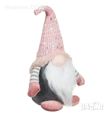 Коледна декоративна фигура, Гном, Розов, 25 см