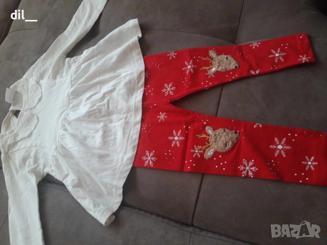 Коледен клин и бяла блузка размер 9-12м 80см, снимка 4 - Комплекти за бебе - 42757424