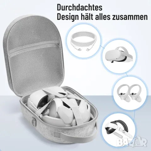 Твърд калъф Teeam за Quest 2, Калъф за съхранение за Quest 2 с каишка за ръка (сив), снимка 2 - Друга електроника - 49114406