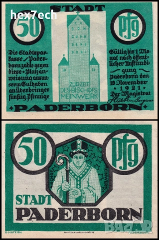 ❤️ ⭐ Германия Paderborn 1921 50 пфенинга UNC нова ⭐ ❤️