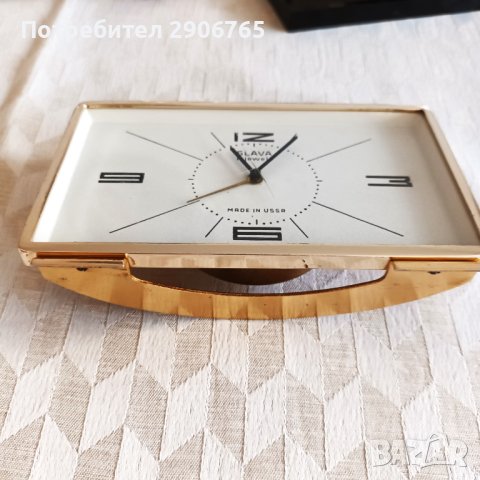 Часовник будилник златна Слава работещ, снимка 7 - Антикварни и старинни предмети - 44323029