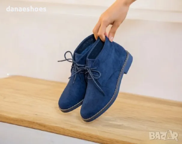 Дамски кларкове от велур в тъмно синьо , снимка 4 - Дамски боти - 47352032