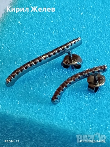 Сребърни обеци тип bar stud с инкрустирани кристали стил и елегантност 27742, снимка 7 - Обеци - 52735776