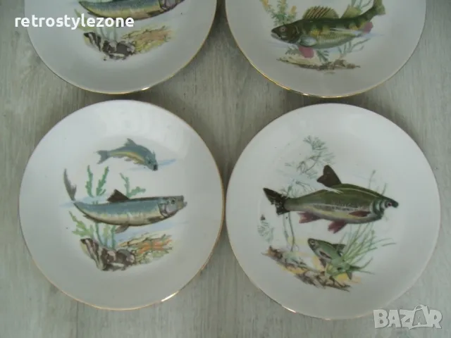 № 7987 шест броя стари порцеланови чинии - KAHLA KONITZ  - илюстрации - риби   - печат / маркировка , снимка 4 - Сервизи - 49800672