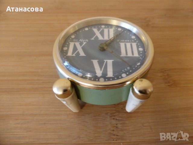Рядък будилник Слава часовник зелен корпус, снимка 9 - Антикварни и старинни предмети - 44280785