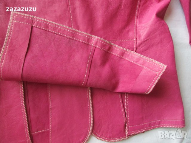 ЕСТЕСТВЕНА КОЖА Дамско кожено сако в розово, снимка 5 - Сака - 30846515