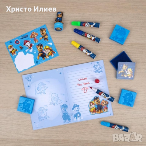 Творчески комплект Paw Patrol печати фулмастри стикери Пес Патрул, снимка 3 - Ученически пособия, канцеларски материали - 51878199