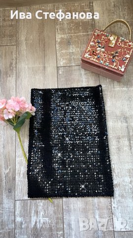  Черно блестящо парти бюстие one size топ  еластично с пайети , снимка 3 - Корсети, бюстиета, топове - 38804513