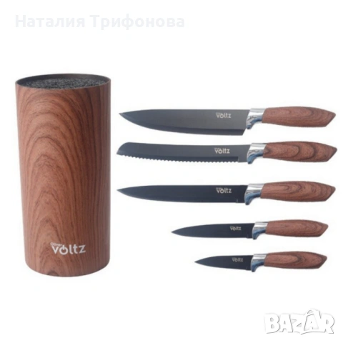Комплект ножове Voltz с мраморно покритие и стойка – Стил, острота и удобство за перфектна кухня , снимка 4 - Прибори за хранене, готвене и сервиране - 54169396