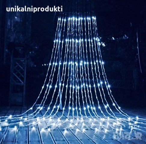 ВОДОПАД коледна LED ЗАВЕСА 3м х 3м студено бяла светлина с функция валящ сняг, снимка 2 - Лед осветление - 52259447