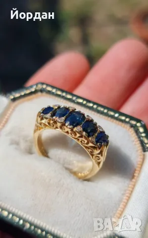 Антикварен дамски златен пръстен със скъпоценни камъни , снимка 12 - Пръстени - 49468075