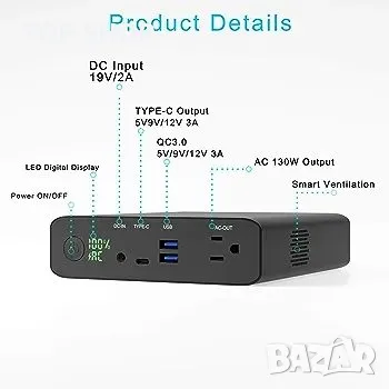 Преносимо зарядно за лаптоп Krisdonia с контакт за променлив ток  27000mAh 130W, снимка 3 - Друга електроника - 48764105