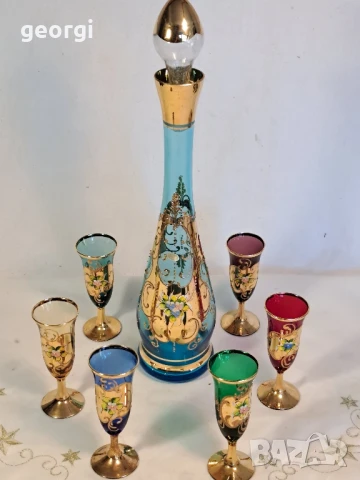 декантер със шест чаши Murano с 24к позлата уникат