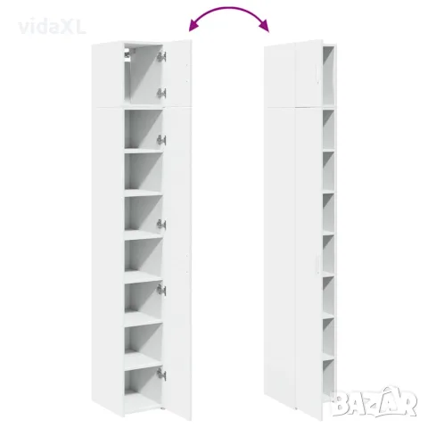 vidaXL Тесен шкаф за съхранение, бял, 30x42,5x225 см, инженерно дърво, снимка 9 - Бюфети - 56146909